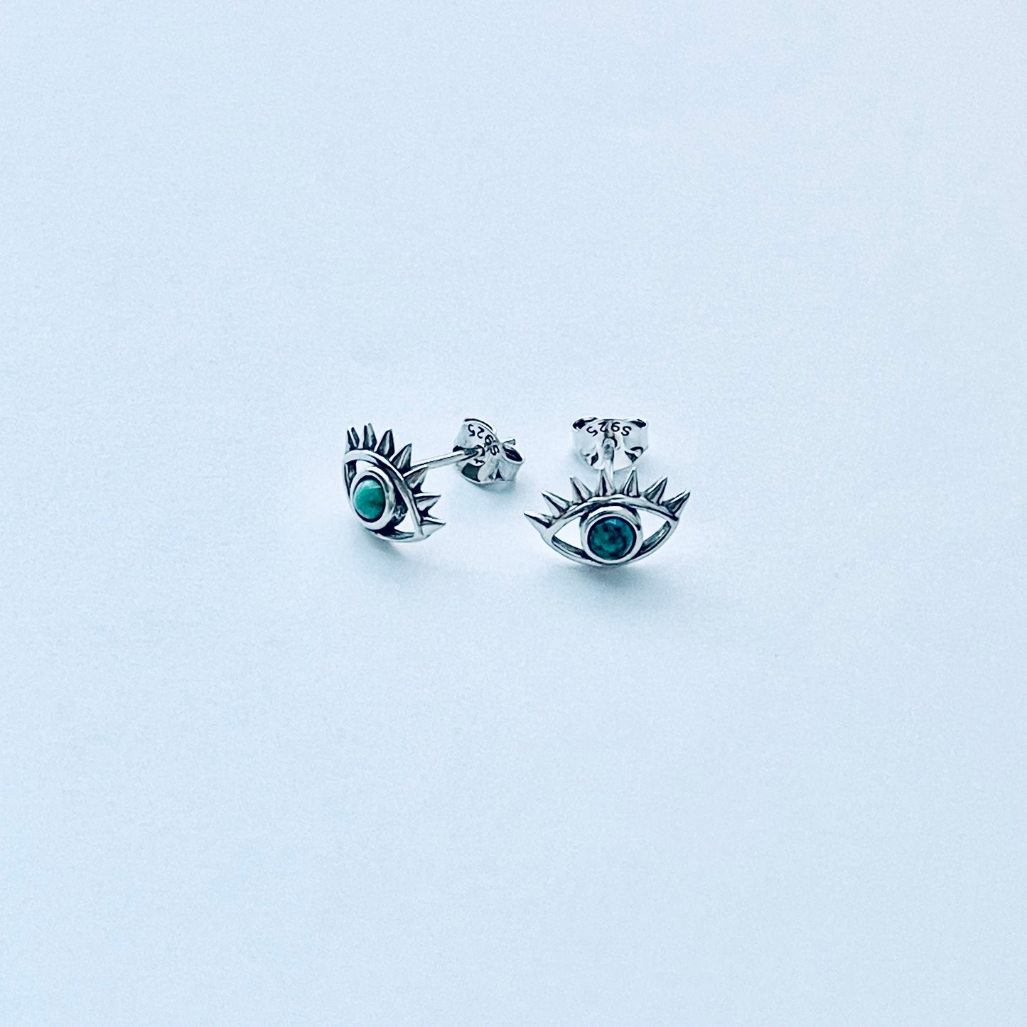 925 Sterling Silver Evil Eye Genuine Turquoise Stud Earrings | Dainty Stone Blue Eyes Earring