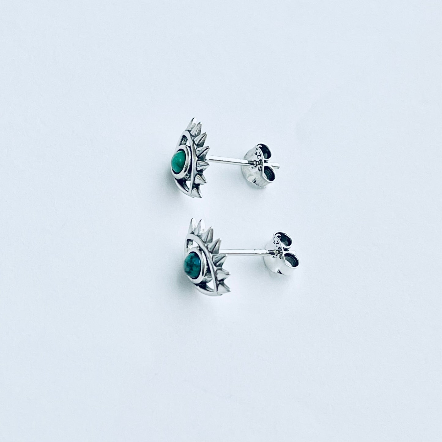 925 Sterling Silver Evil Eye Genuine Turquoise Stud Earrings | Dainty Stone Blue Eyes Earring