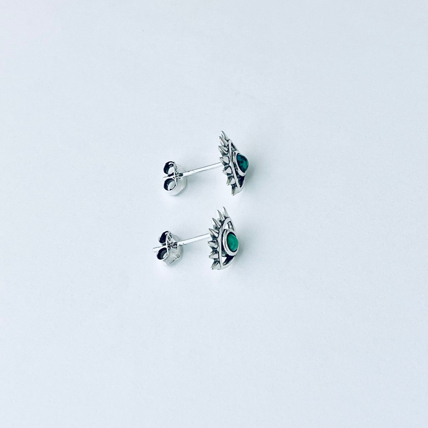925 Sterling Silver Evil Eye Genuine Turquoise Stud Earrings | Dainty Stone Blue Eyes Earring