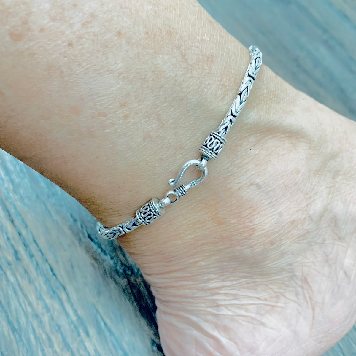 925 Sterling Silver Unisex Byzantine Bracelet | Bali Style Boho Silver Bracelets Anklets