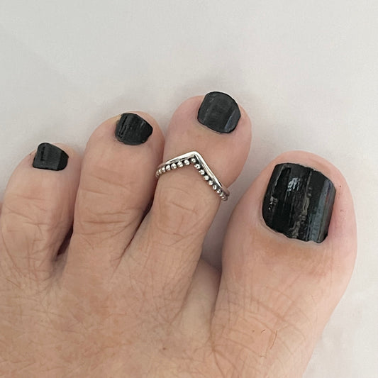 Sterling Silver V Shape with Dots Toe Ring, Chevron Rings, Stackable Jewelry