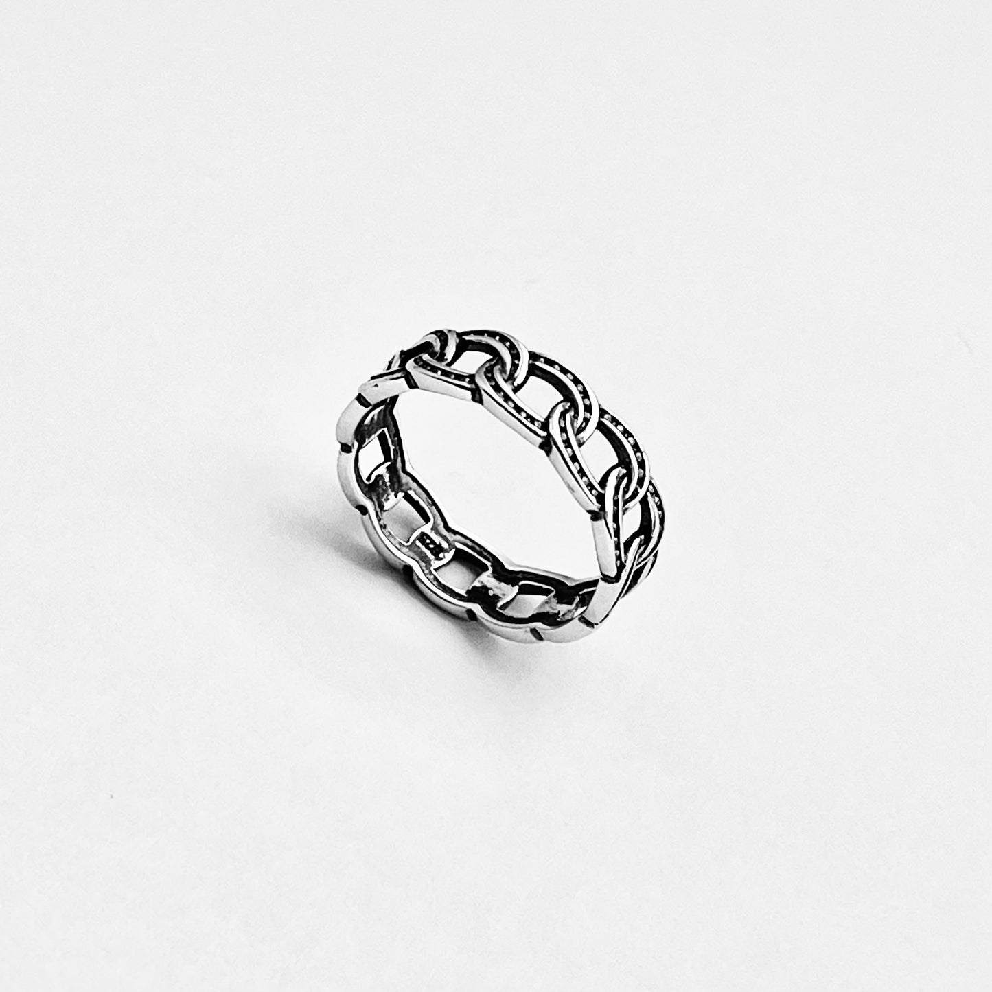 925 Sterling Silver Eternity Round Dot Chain Link Ring | Unisex Jewelry, Stackable Wedding Band