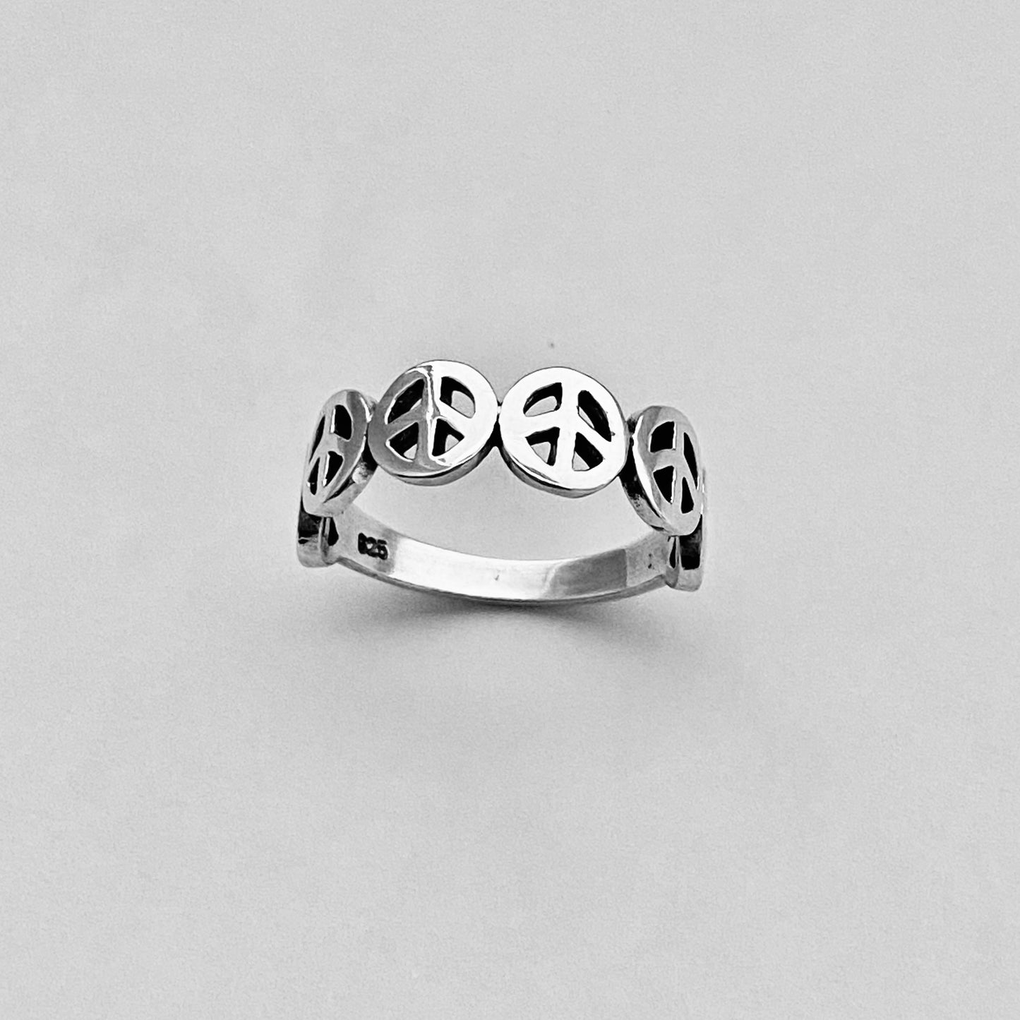 Sterling Silver Six Peace Sign Ring, Love Peace Silver Rings