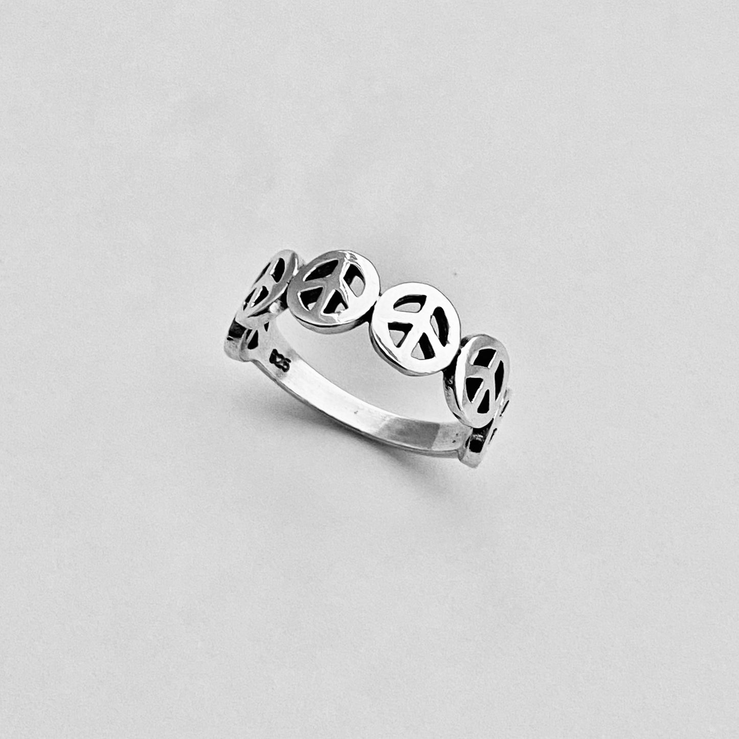 Sterling Silver Six Peace Sign Ring, Love Peace Silver Rings