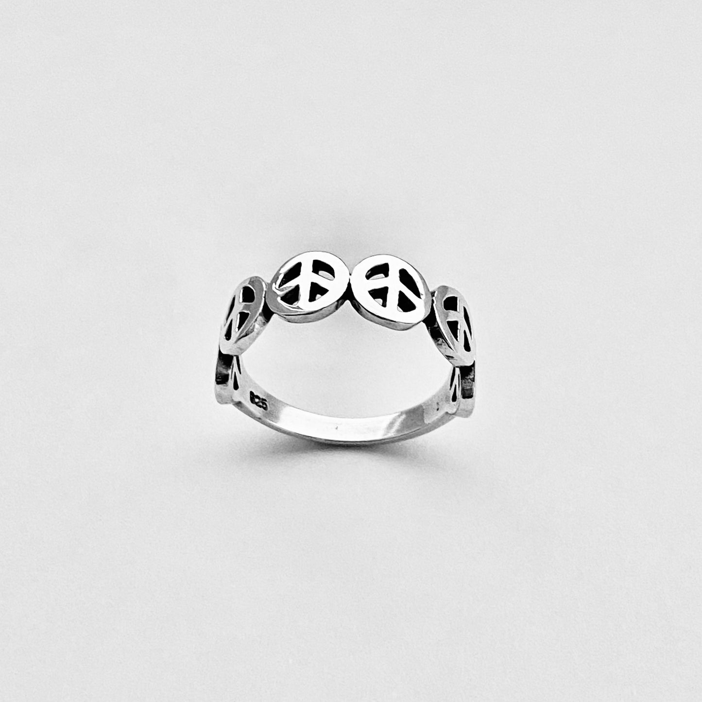 Sterling Silver Six Peace Sign Ring, Love Peace Silver Rings