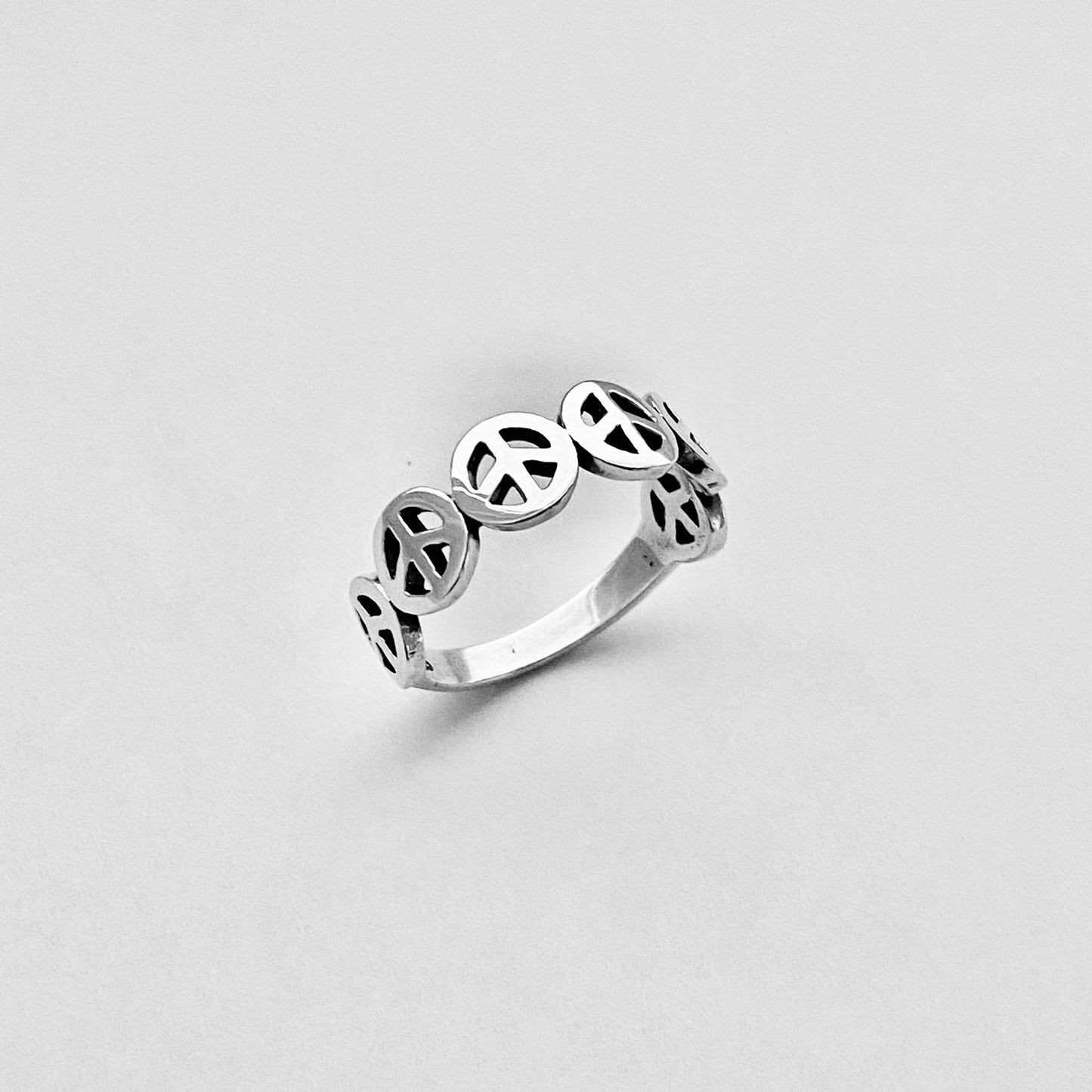 Sterling Silver Six Peace Sign Ring, Love Peace Silver Rings