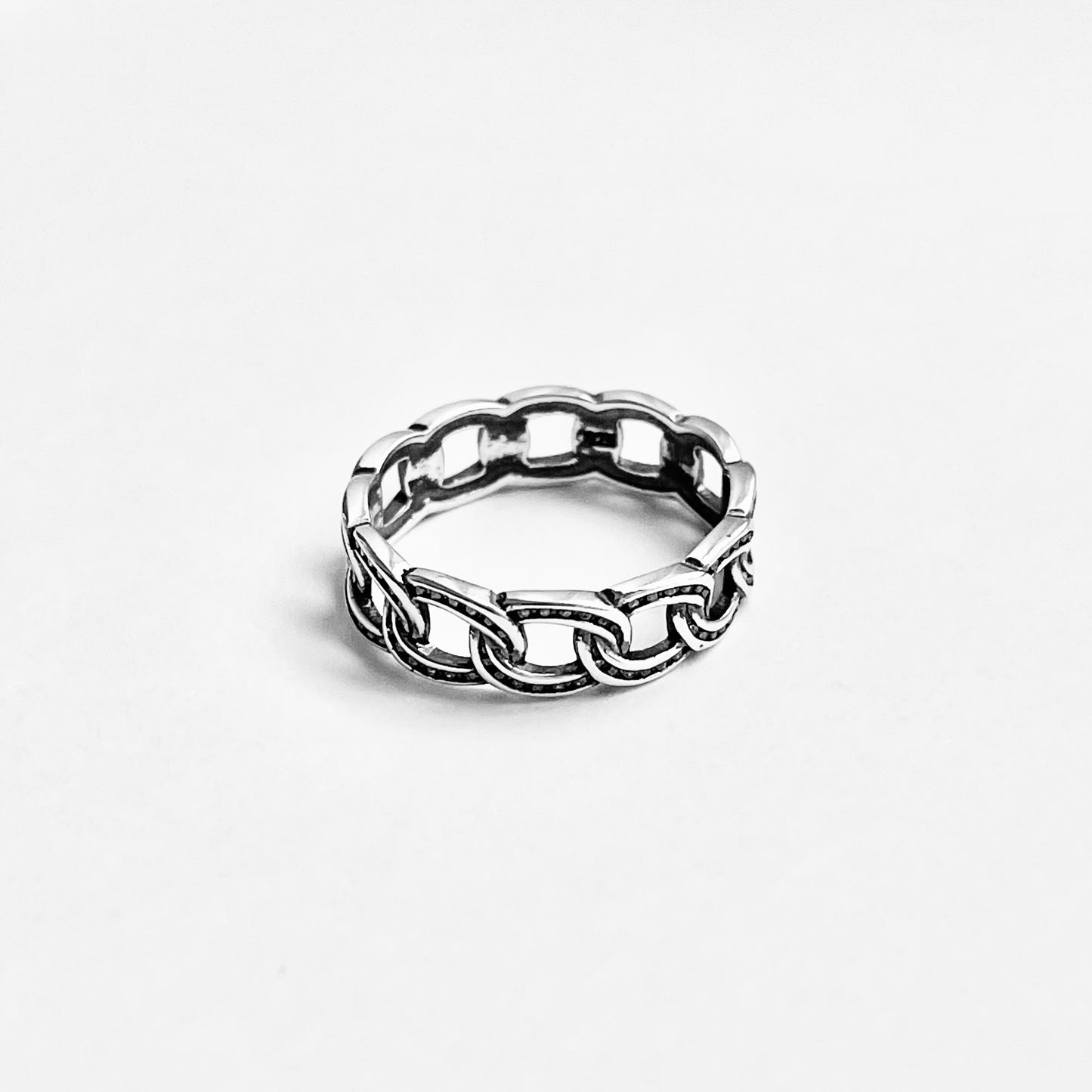 925 Sterling Silver Eternity Round Dot Chain Link Ring | Unisex Jewelry, Stackable Wedding Band
