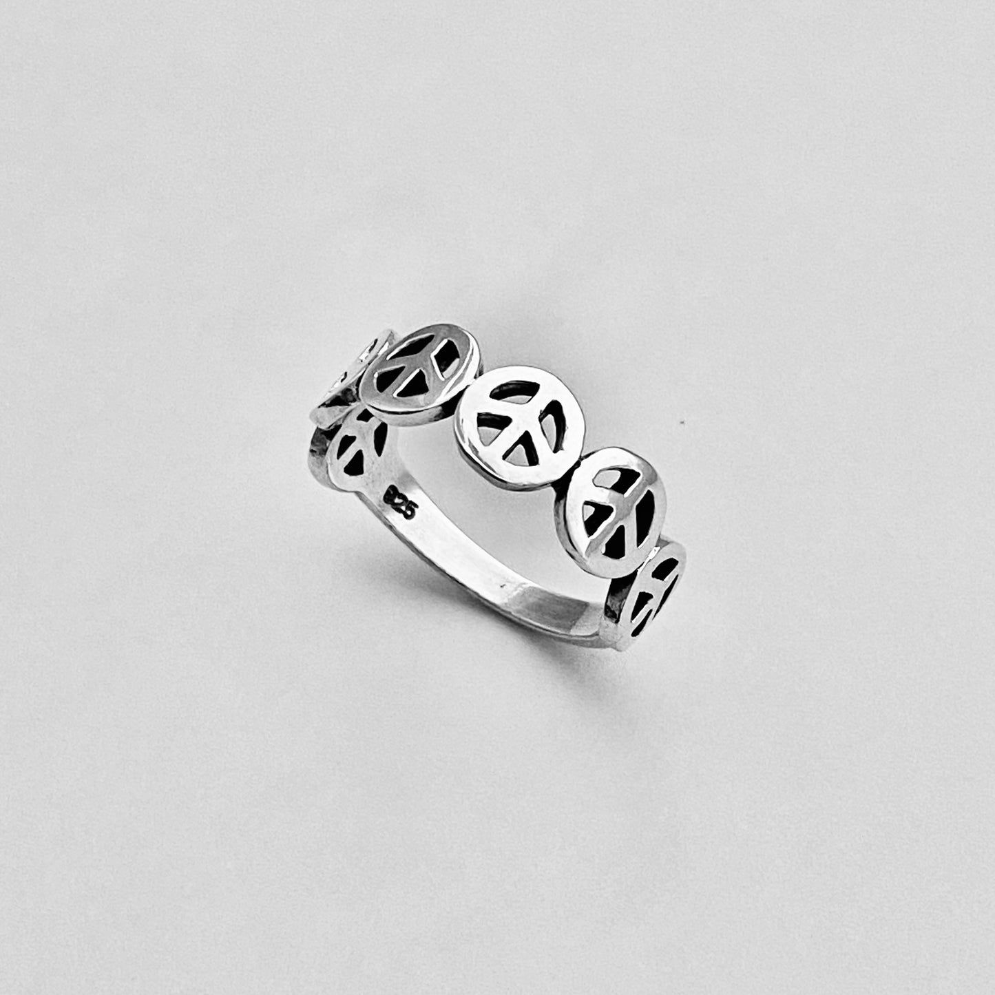 Sterling Silver Six Peace Sign Ring, Love Peace Silver Rings