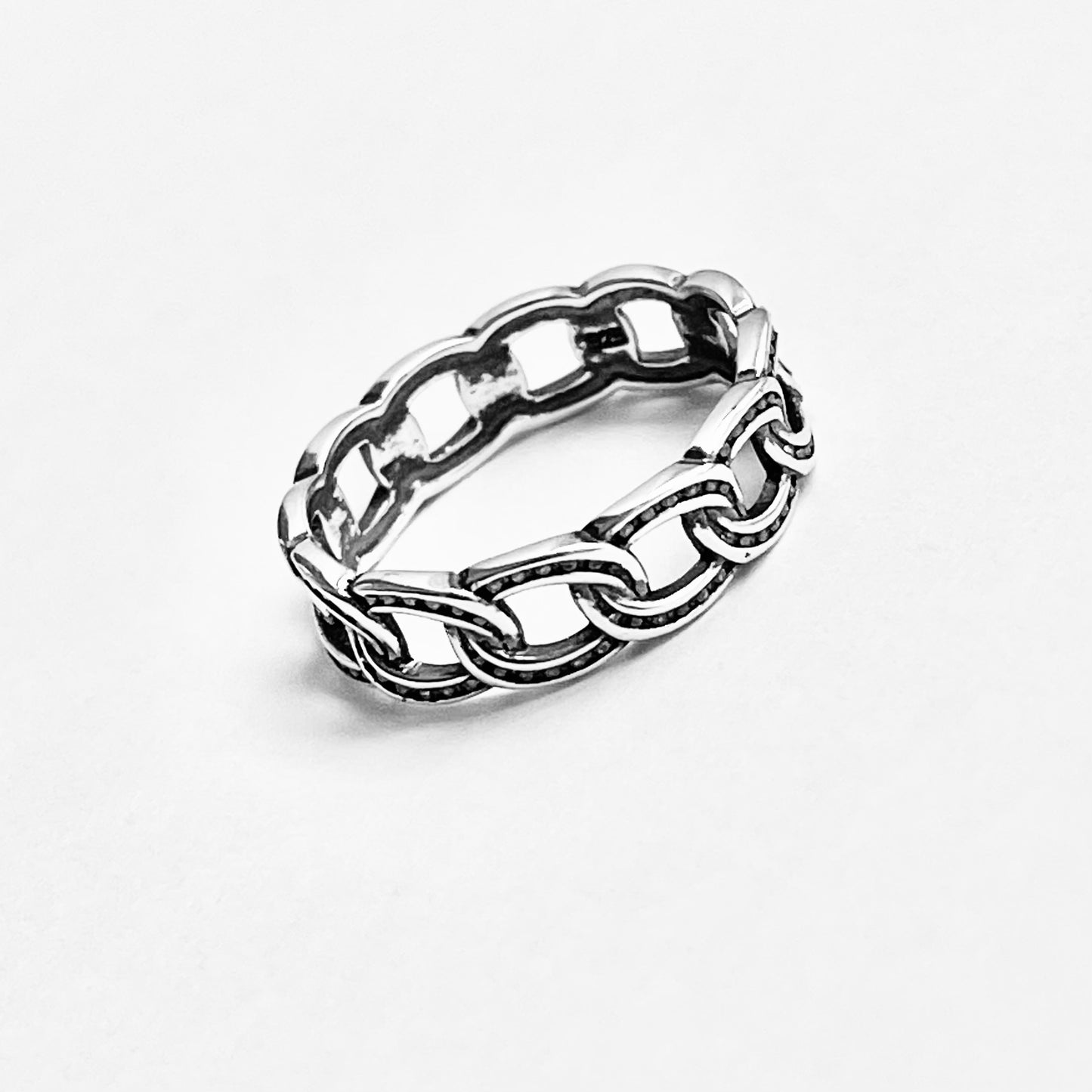 925 Sterling Silver Eternity Round Dot Chain Link Ring | Unisex Jewelry, Stackable Wedding Band