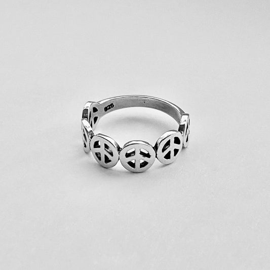 Sterling Silver Six Peace Sign Ring, Love Peace Silver Rings