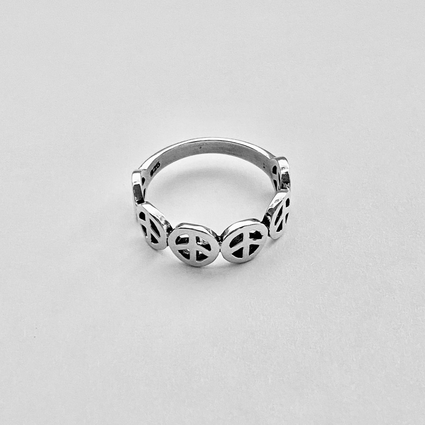 Sterling Silver Six Peace Sign Ring, Love Peace Silver Rings