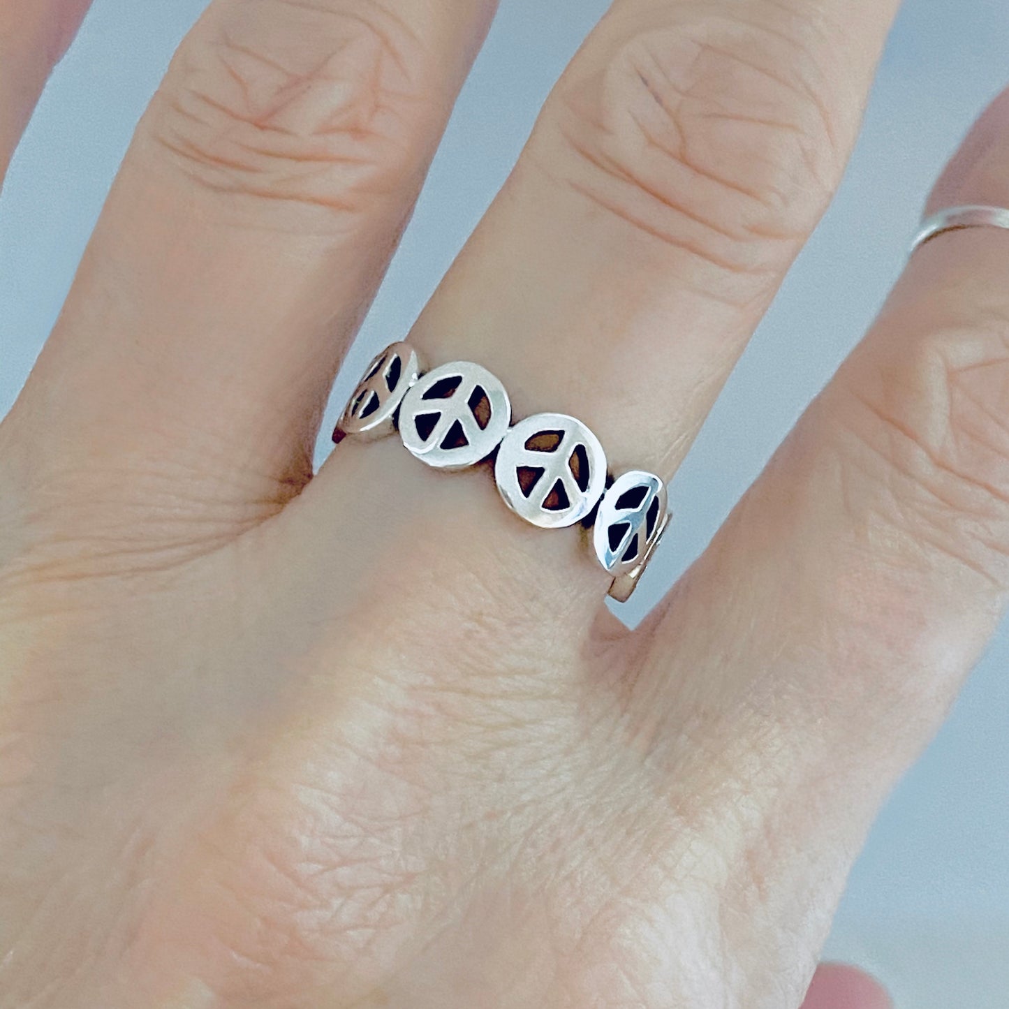 Sterling Silver 6 Peace Sign Ring – Love Peace Unity Silver Rings