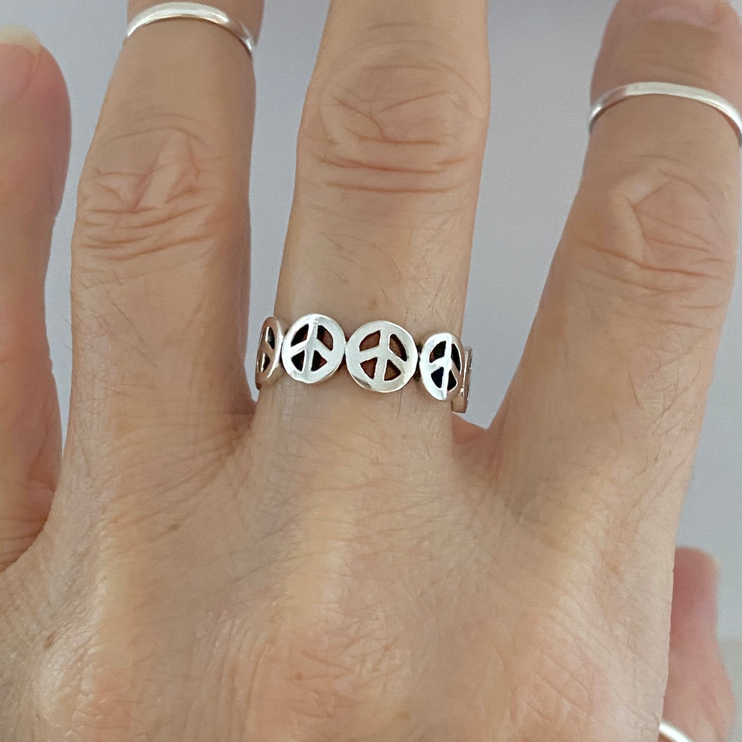 Sterling Silver Six Peace Sign Ring, Love Peace Silver Rings