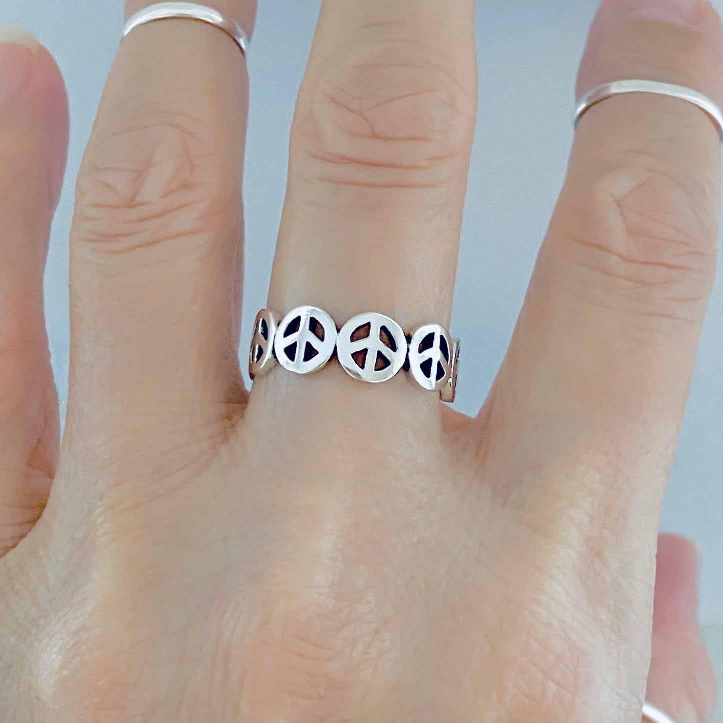 Sterling Silver 6 Peace Sign Ring – Love Peace Unity Silver Rings