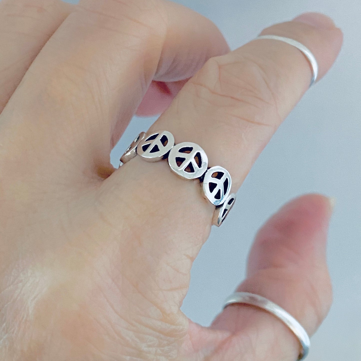 Sterling Silver 6 Peace Sign Ring – Love Peace Unity Silver Rings