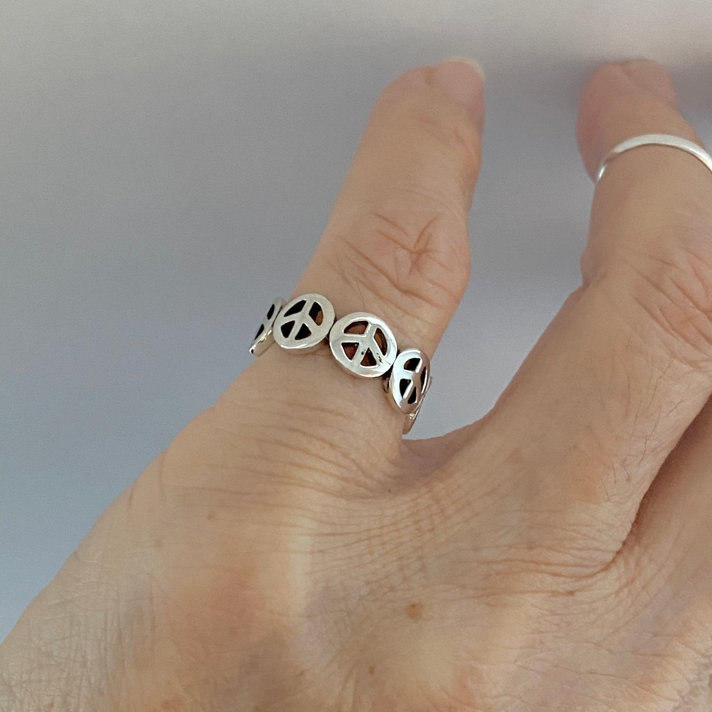 Sterling Silver Six Peace Sign Ring, Love Peace Silver Rings