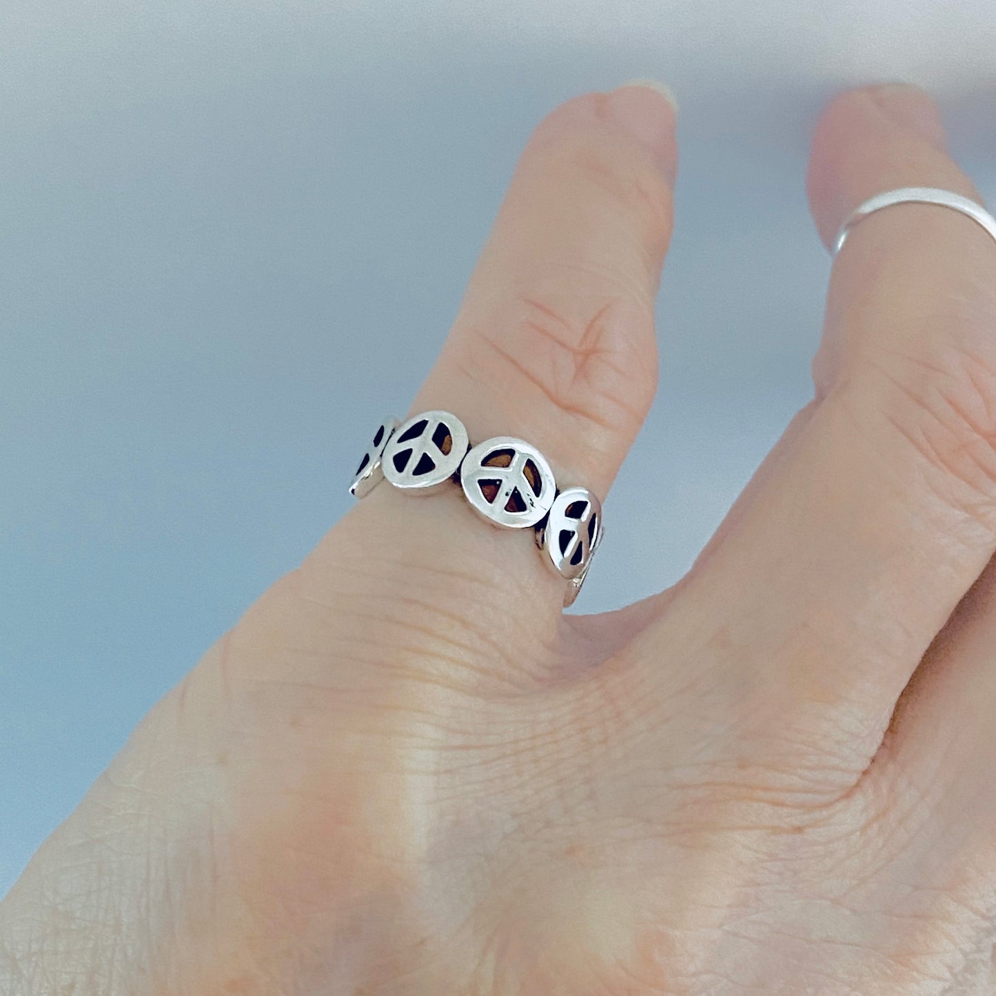 Sterling Silver 6 Peace Sign Ring – Love Peace Unity Silver Rings