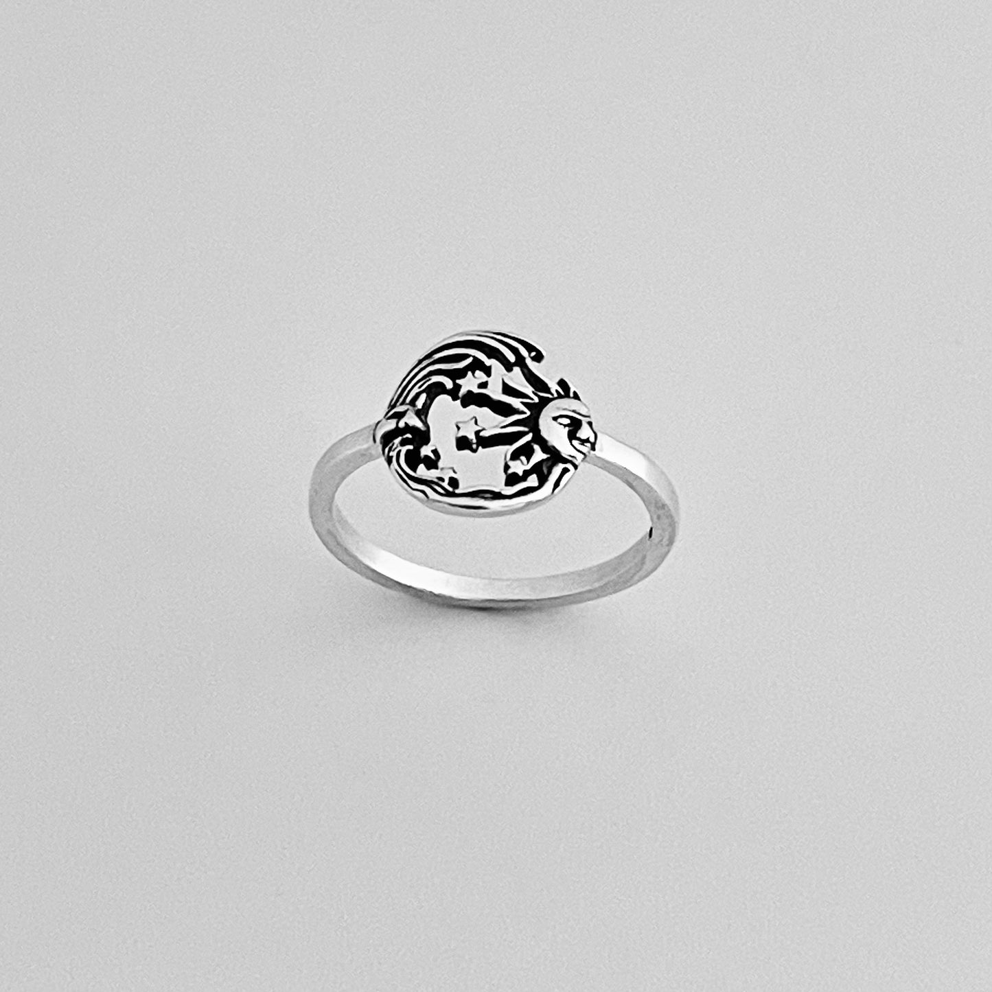 Sterling Silver Dainty Celestial Ring, Moon and Star Rings, Sunshine Jewelry