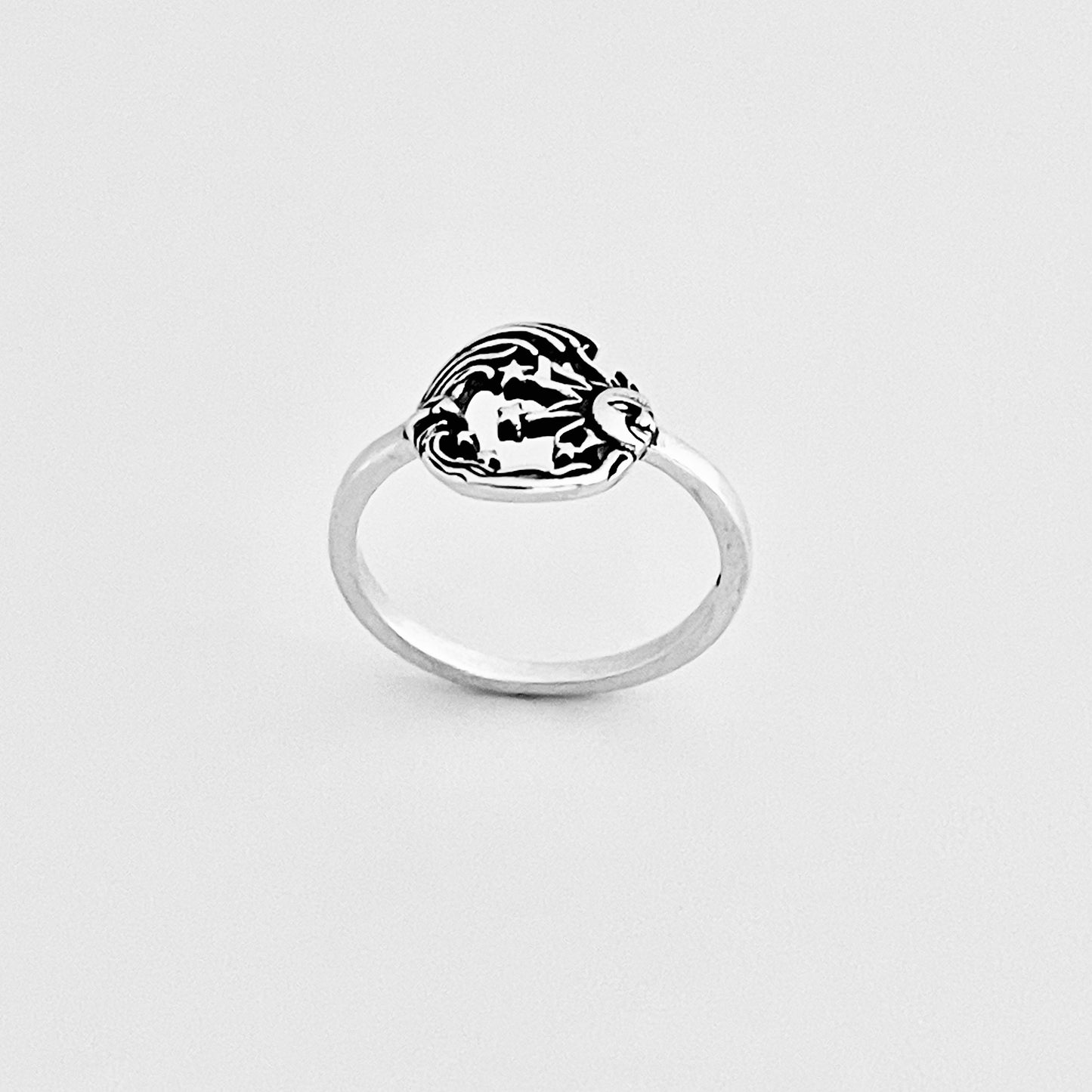 Sterling Silver Dainty Celestial Ring, Moon and Star Rings, Sunshine Jewelry