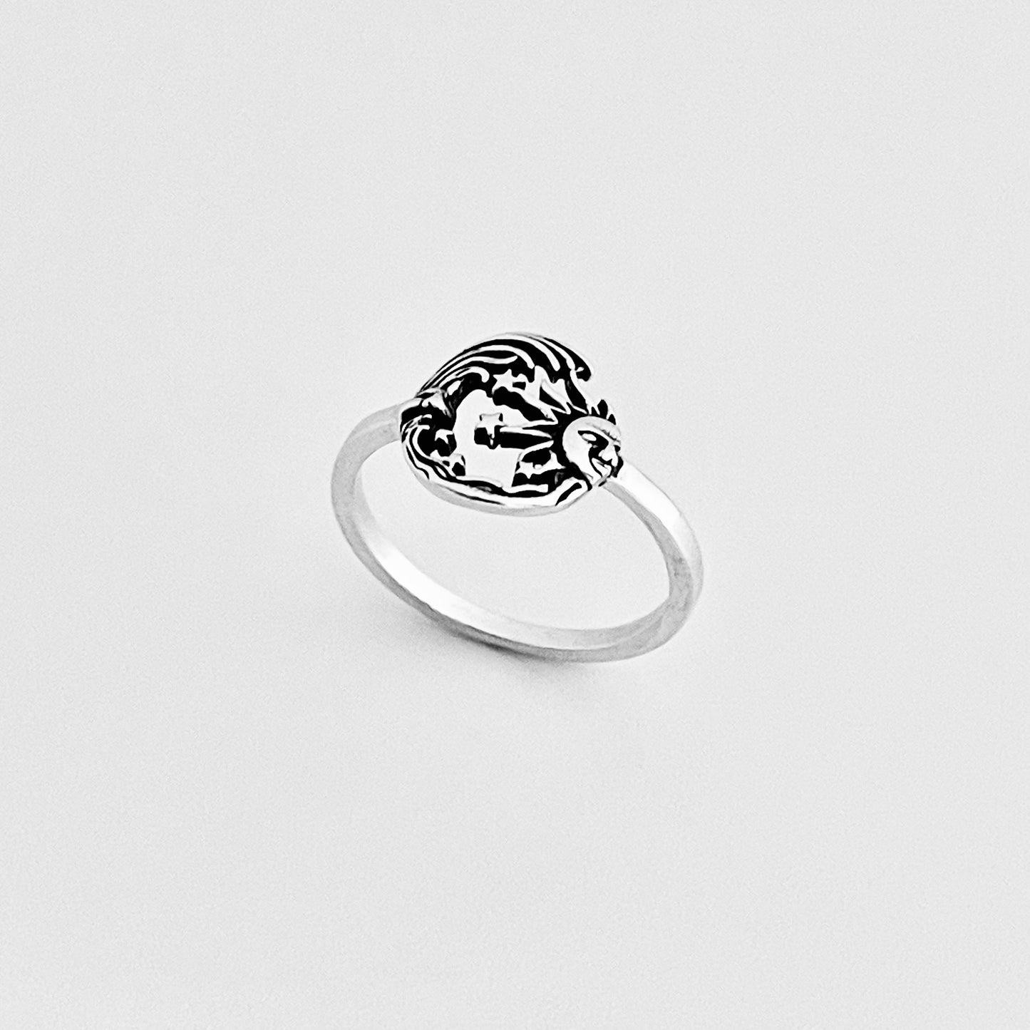Sterling Silver Dainty Celestial Ring, Moon and Star Rings, Sunshine Jewelry