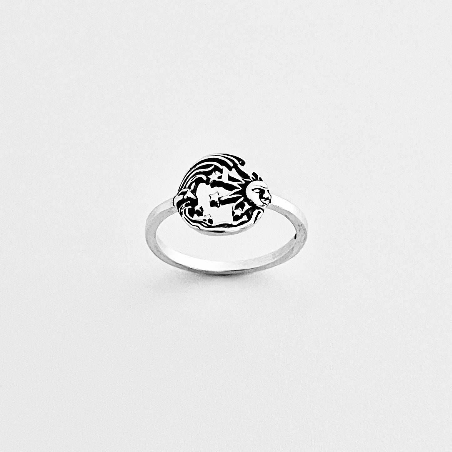 Sterling Silver Dainty Celestial Ring, Moon and Star Rings, Sunshine Jewelry