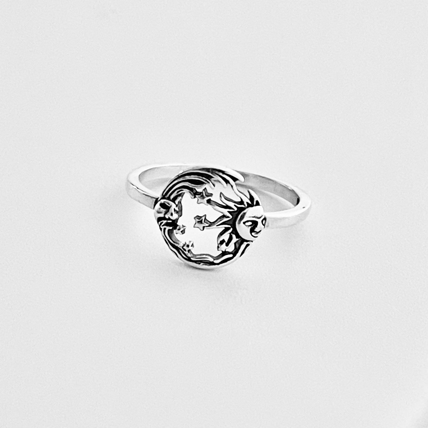 Sterling Silver Dainty Celestial Ring, Moon and Star Rings, Sunshine Jewelry