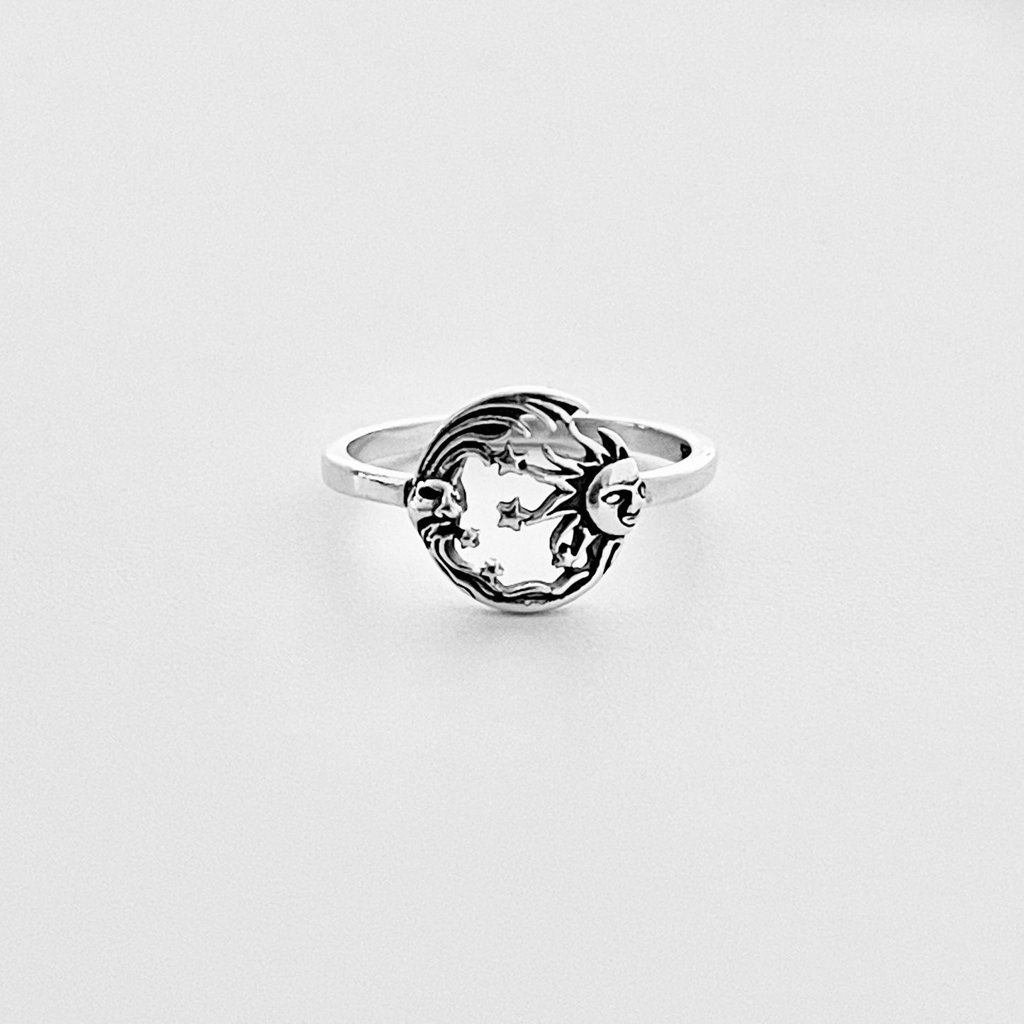 Sterling Silver Dainty Celestial Ring, Moon and Star Rings, Sunshine Jewelry