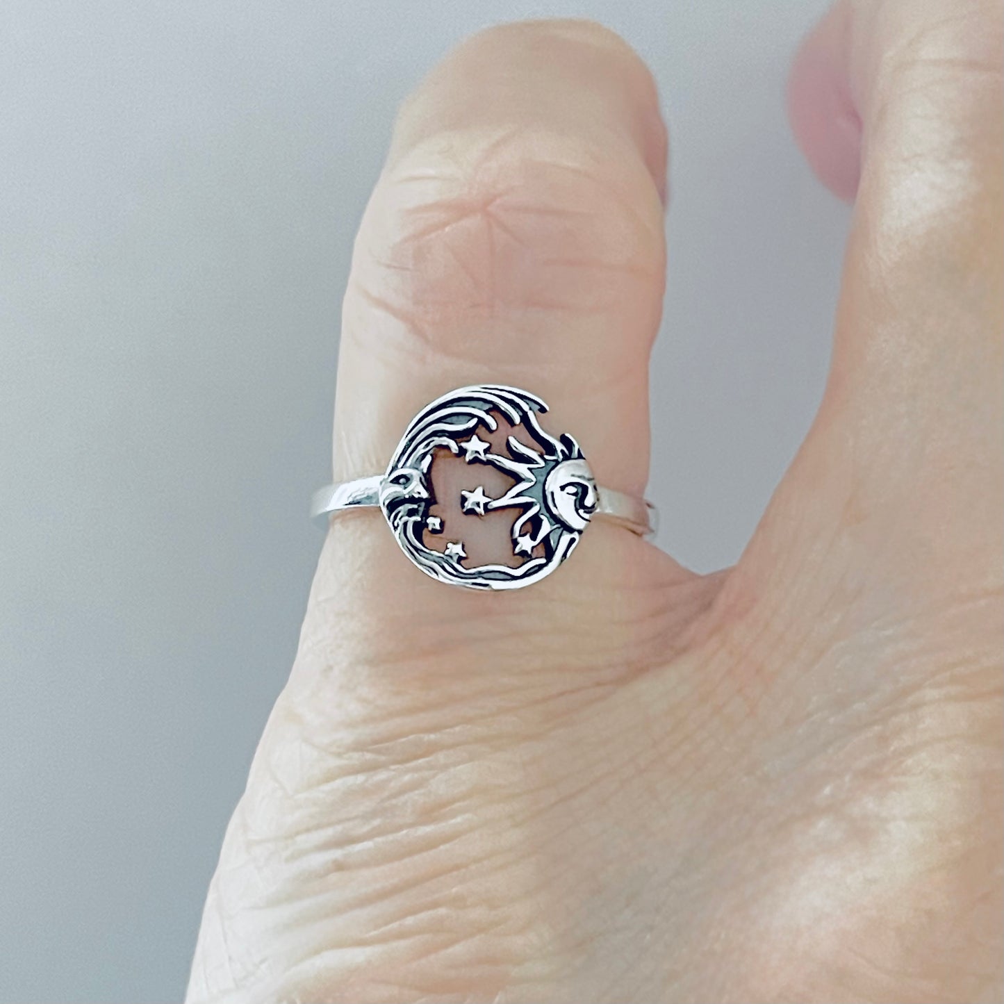 Sterling Silver Dainty Celestial Ring, Moon and Star Rings, Sunshine Jewelry
