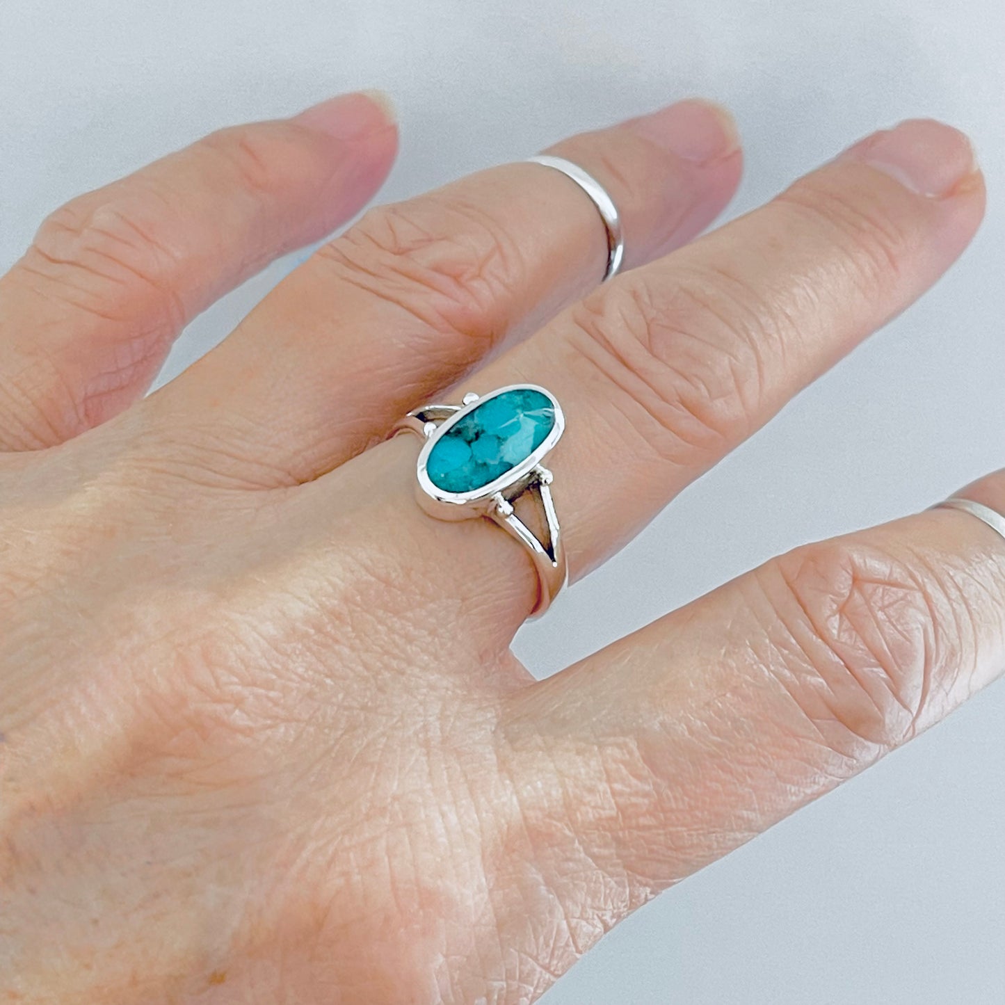 Sterling Silver Oval Genuine Turquoise Ring – Boho Statement Jewelry