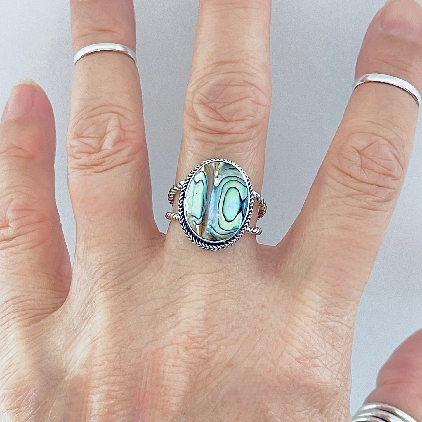 925 Sterling Silver Statement Round Abalone Ring | Seashell & Ocean Jewelry