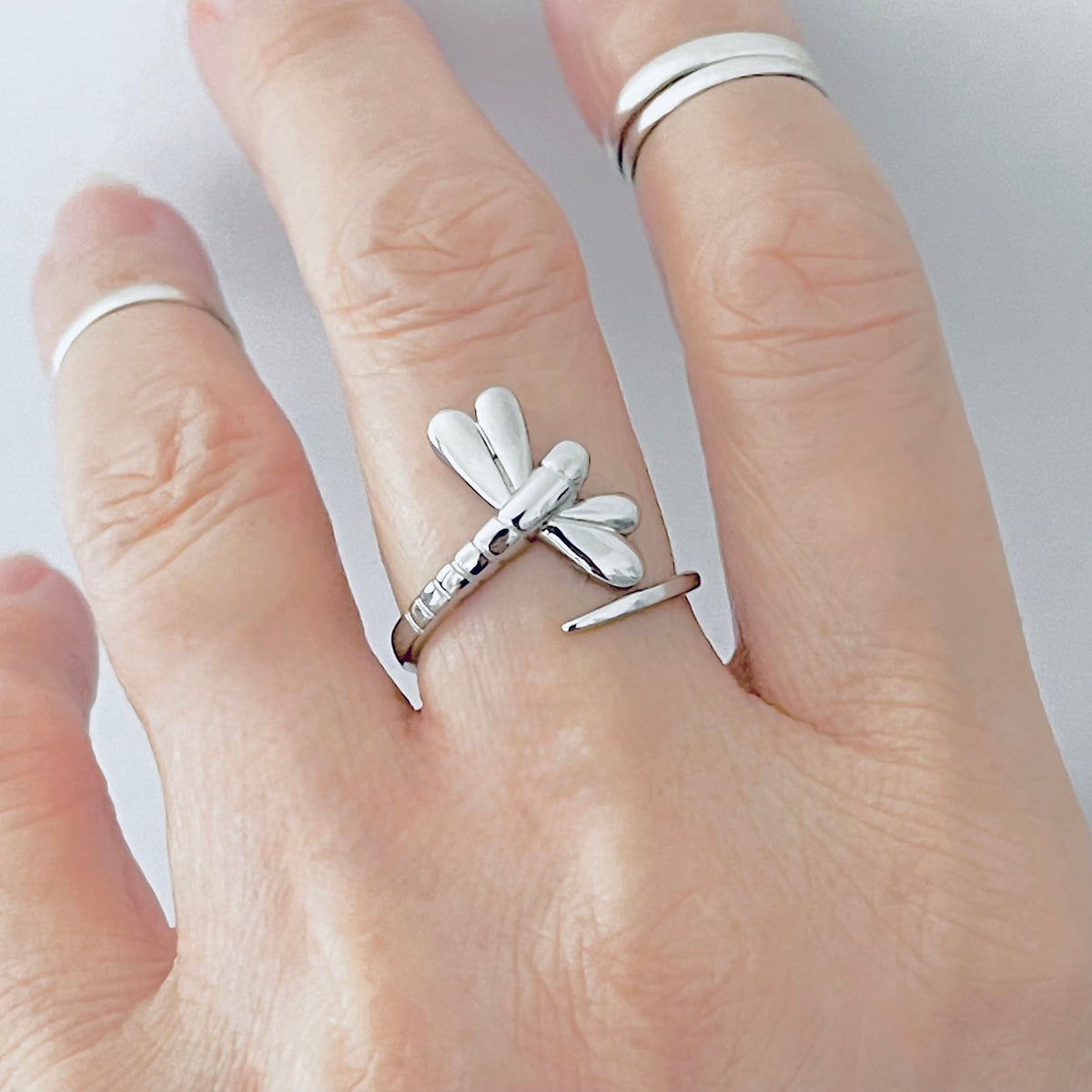 925 Sterling Silver Wraparound Dragonfly Ring | Statement Spirit Insect Bug Silver Rings