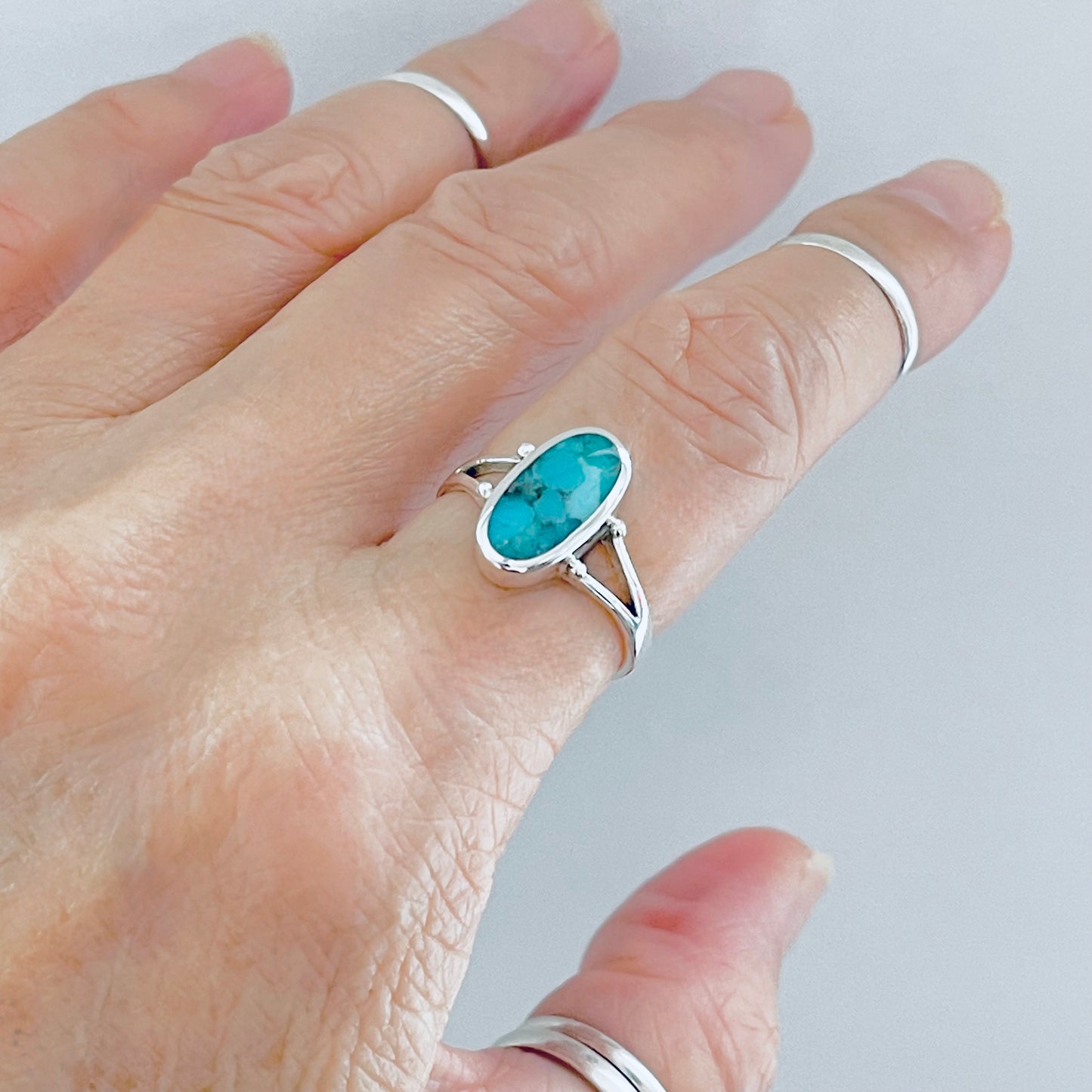 Sterling Silver Oval Genuine Turquoise Ring – Boho Statement Jewelry