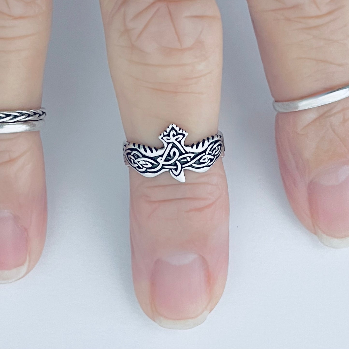 925 Sterling Silver Celtic Eagle Toe Ring | Spirit Birds & Trinity Knot Jewelry