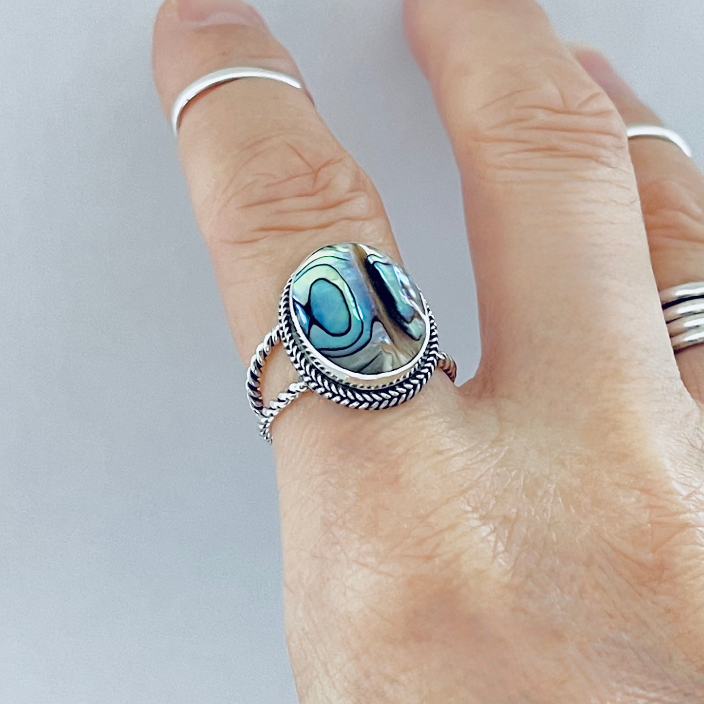 925 Sterling Silver Statement Round Abalone Ring | Seashell & Ocean Jewelry