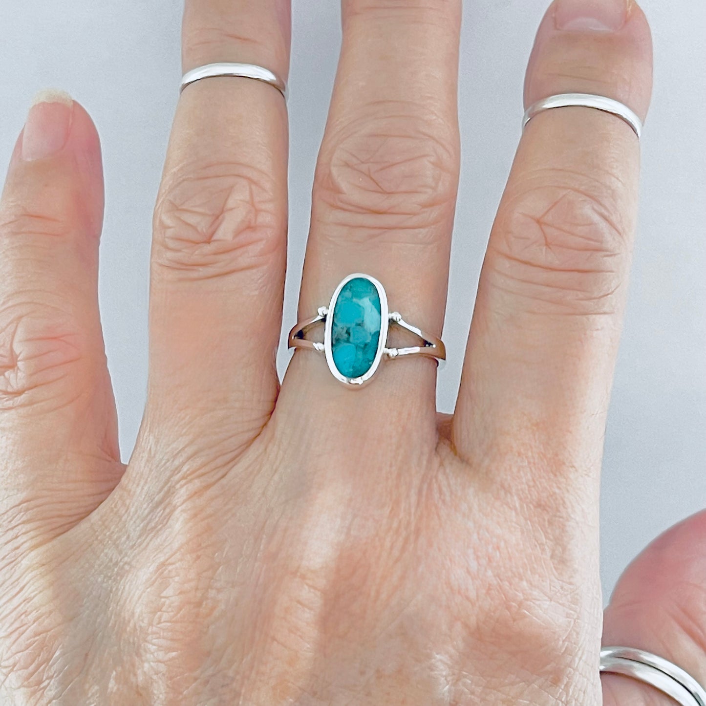 Sterling Silver Oval Genuine Turquoise Ring – Boho Statement Jewelry