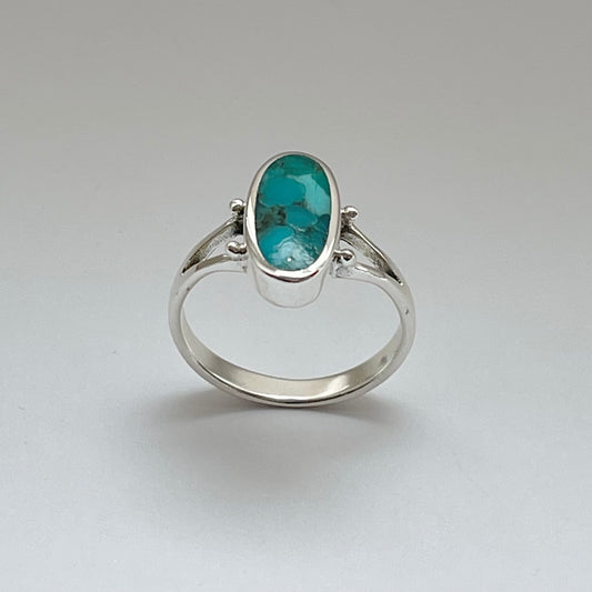 Sterling Silver Oval Genuine Turquoise Ring, Silver Stone Rings