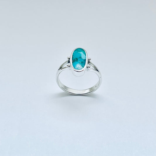 Sterling Silver Oval Genuine Turquoise Ring – Boho Statement Jewelry