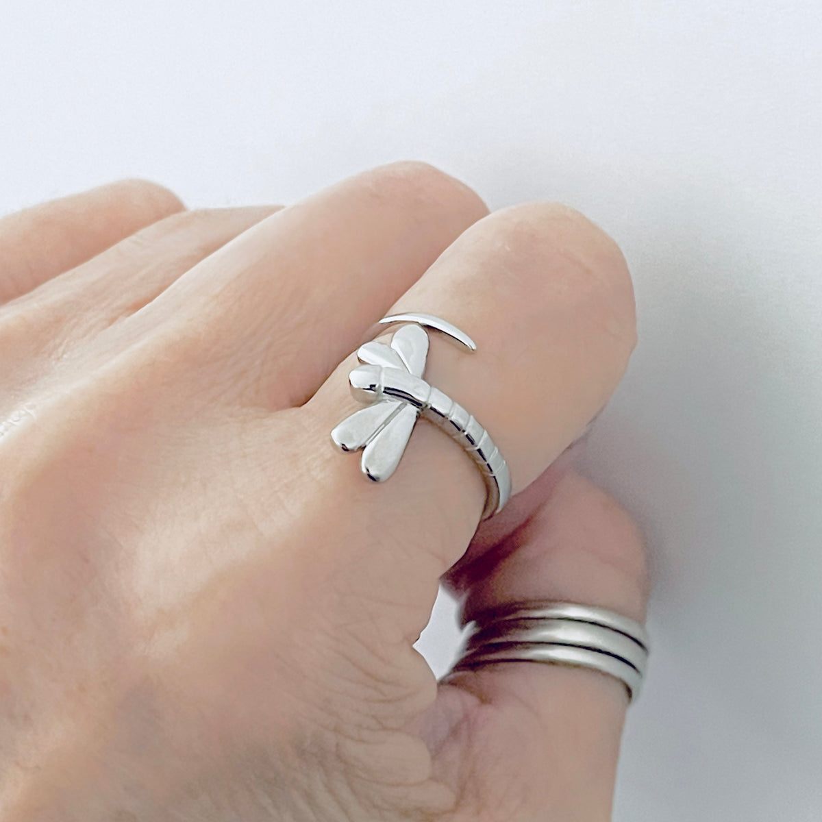 925 Sterling Silver Wraparound Dragonfly Ring | Statement Spirit Insect Bug Silver Rings