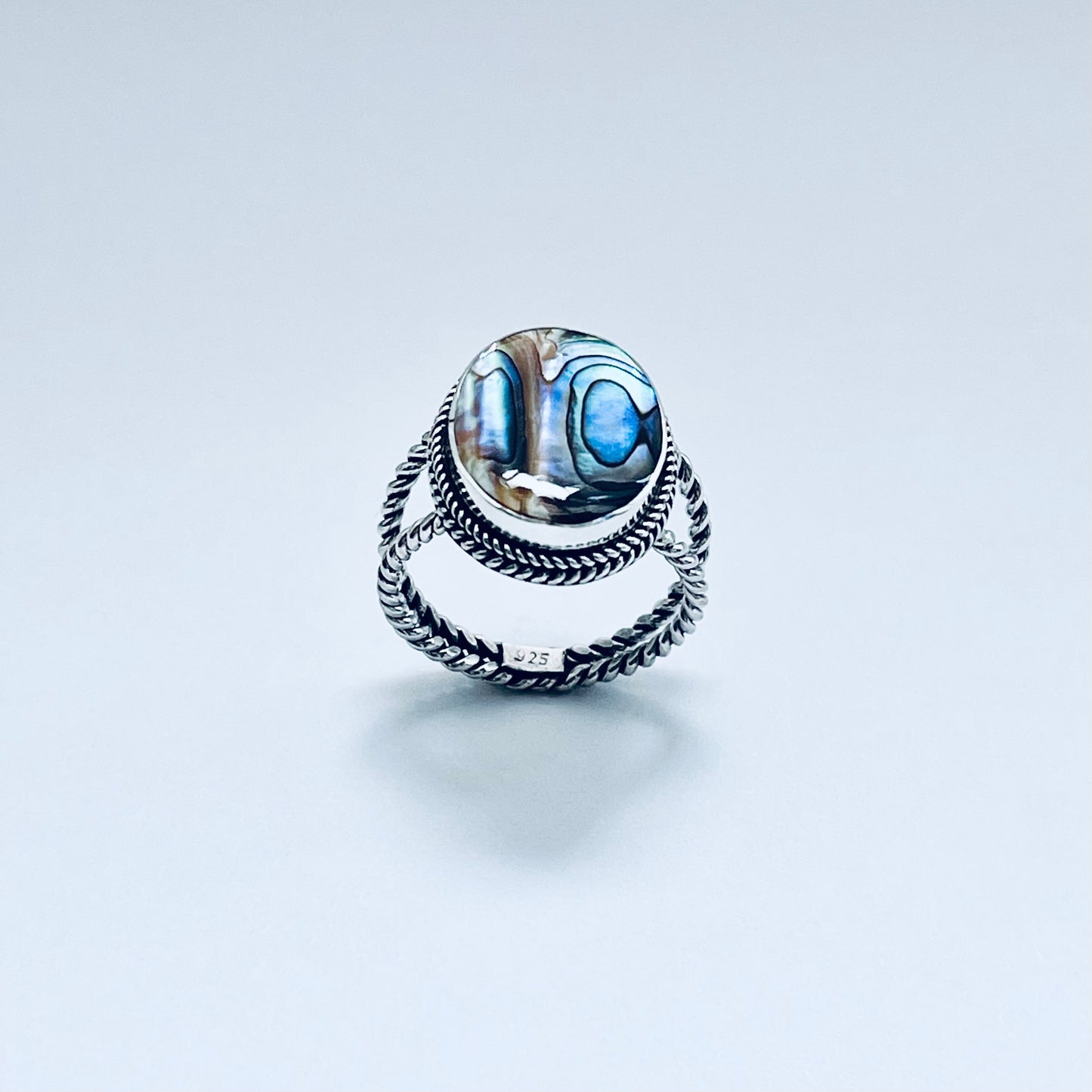 925 Sterling Silver Statement Round Abalone Ring | Seashell & Ocean Jewelry