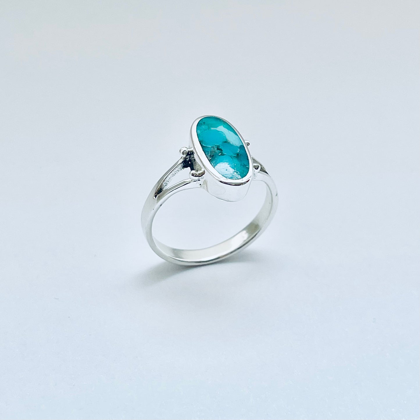 Sterling Silver Oval Genuine Turquoise Ring – Boho Statement Jewelry