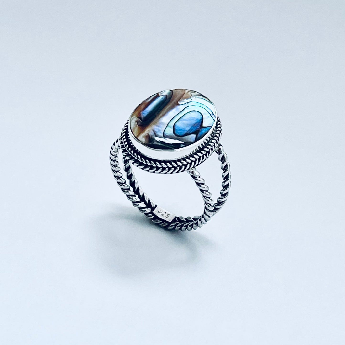 925 Sterling Silver Statement Round Abalone Ring | Seashell & Ocean Jewelry