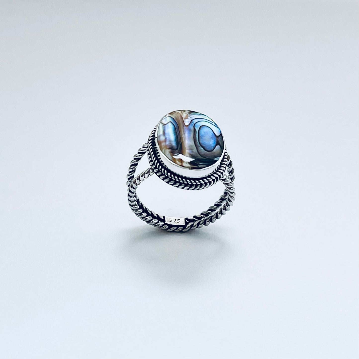 925 Sterling Silver Statement Round Abalone Ring | Seashell & Ocean Jewelry