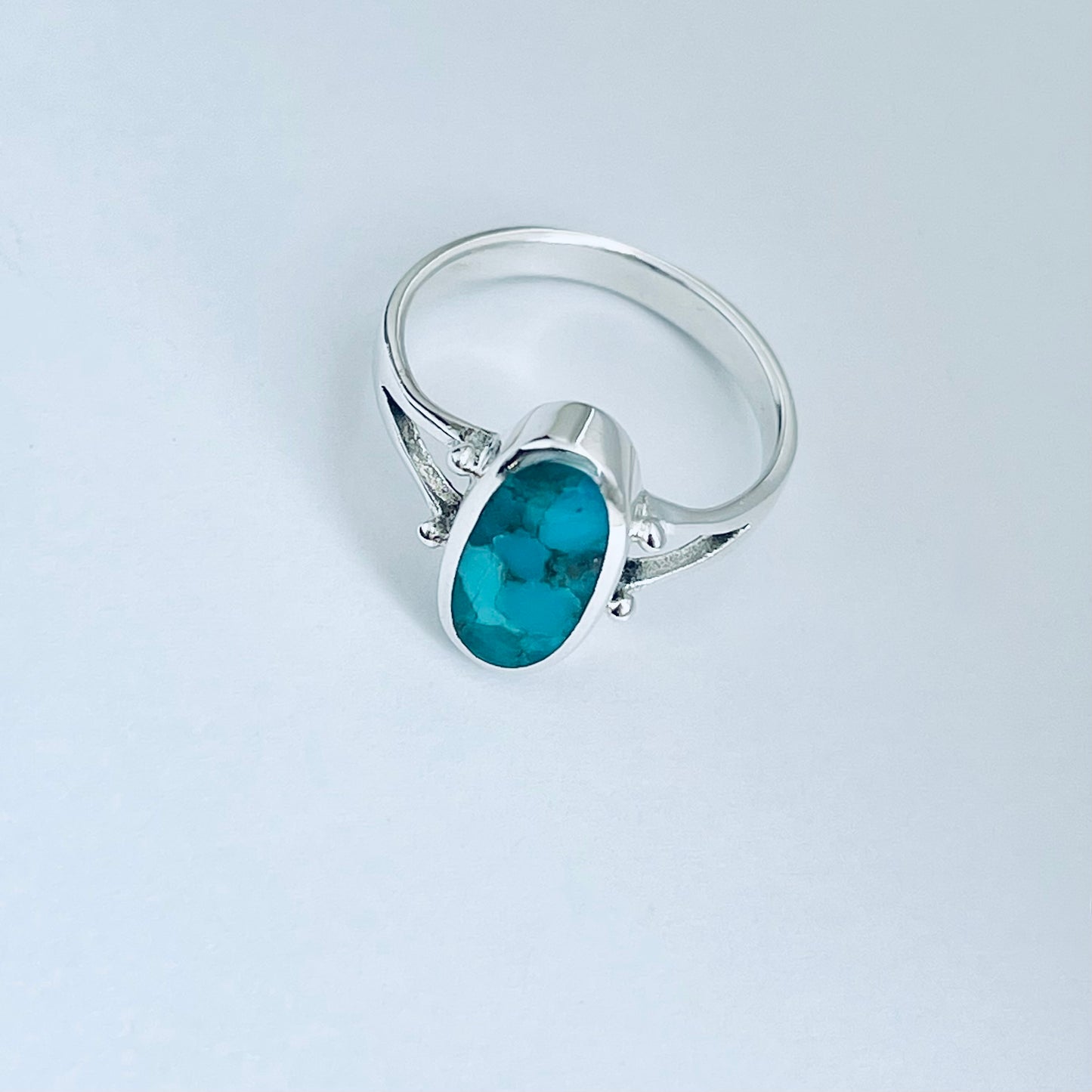 Sterling Silver Oval Genuine Turquoise Ring – Boho Statement Jewelry