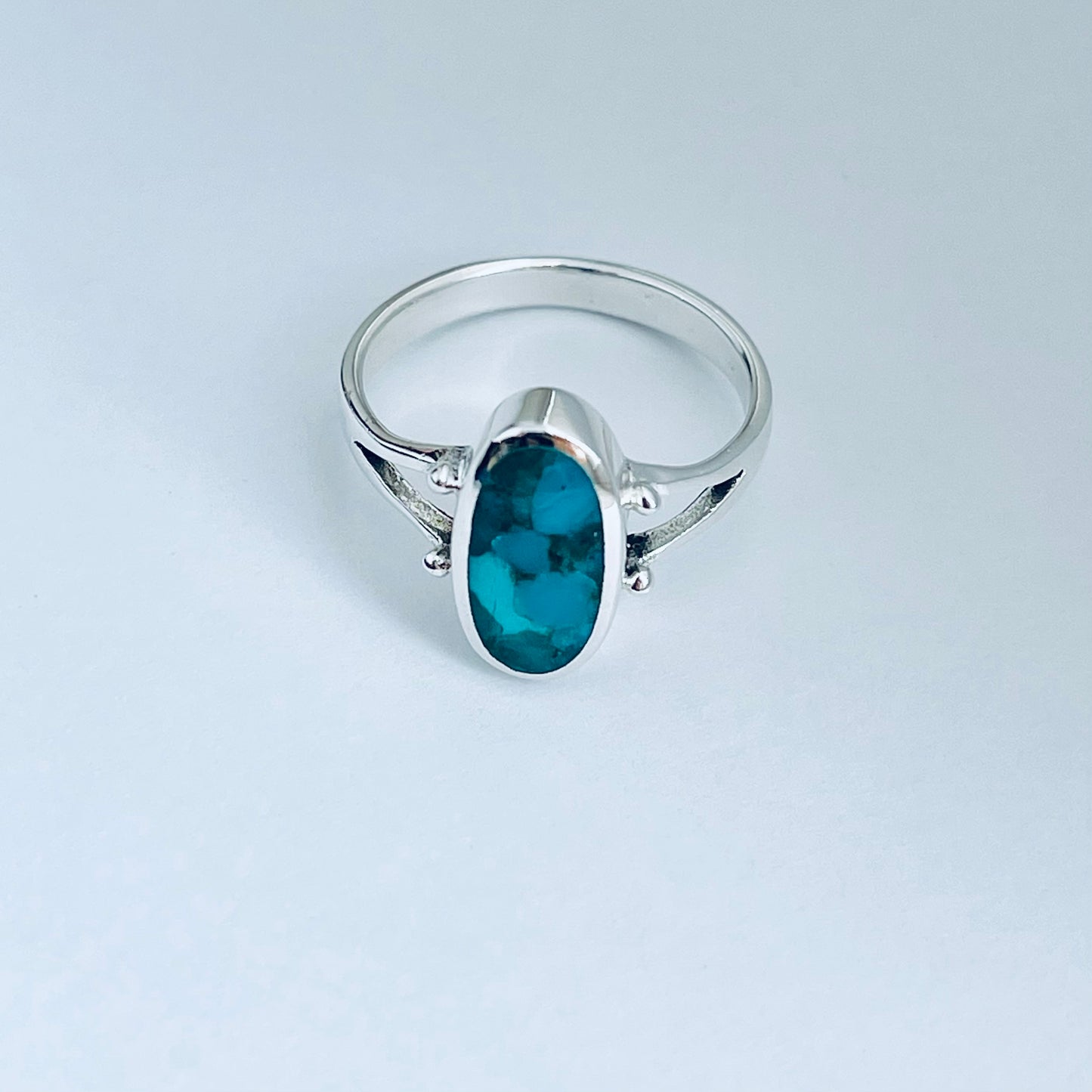 Sterling Silver Oval Genuine Turquoise Ring – Boho Statement Jewelry