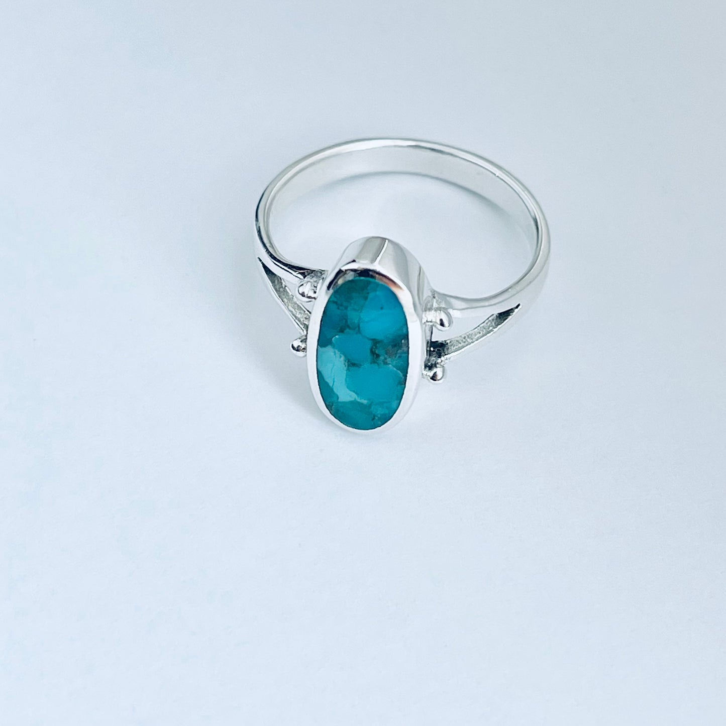 Sterling Silver Oval Genuine Turquoise Ring – Boho Statement Jewelry