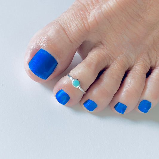Sterling Silver Small Synthetic Turquoise Toe Ring – Dainty Minimalist Boho Rings