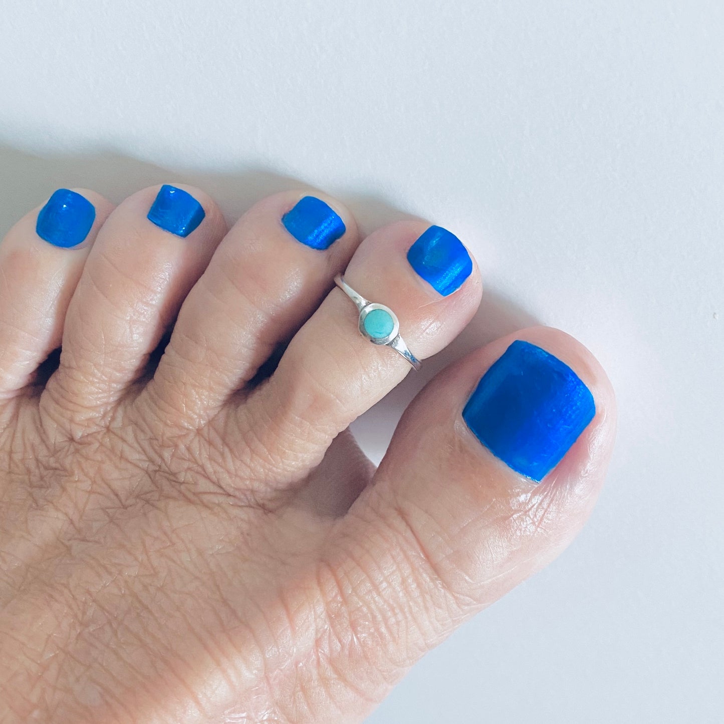 Sterling Silver Small Synthetic Turquoise Toe Ring – Dainty Minimalist Boho Rings