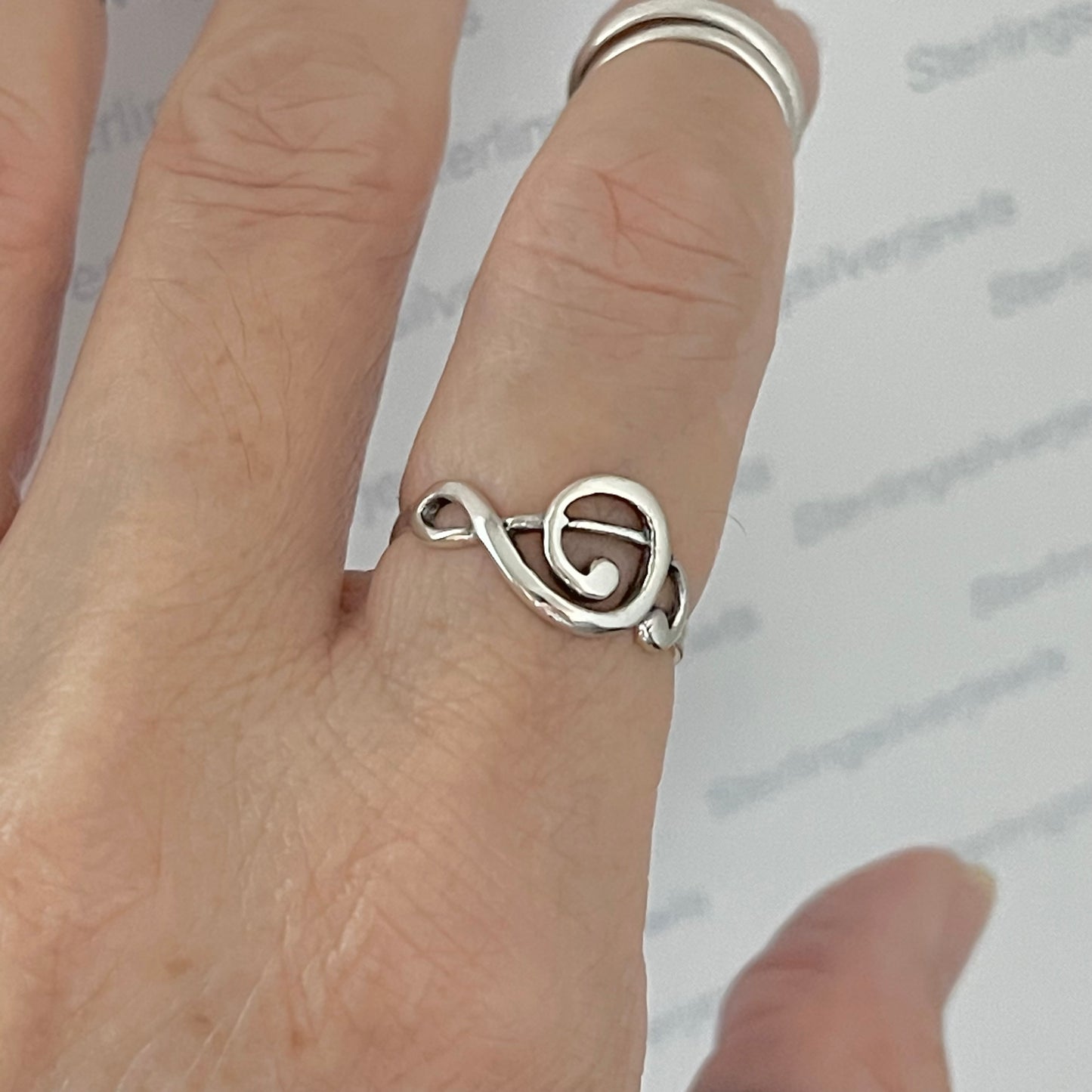 Sterling Silver Sideway Clef Note Ring, Singer Ring, Notes Silver Rings, Musician Ring