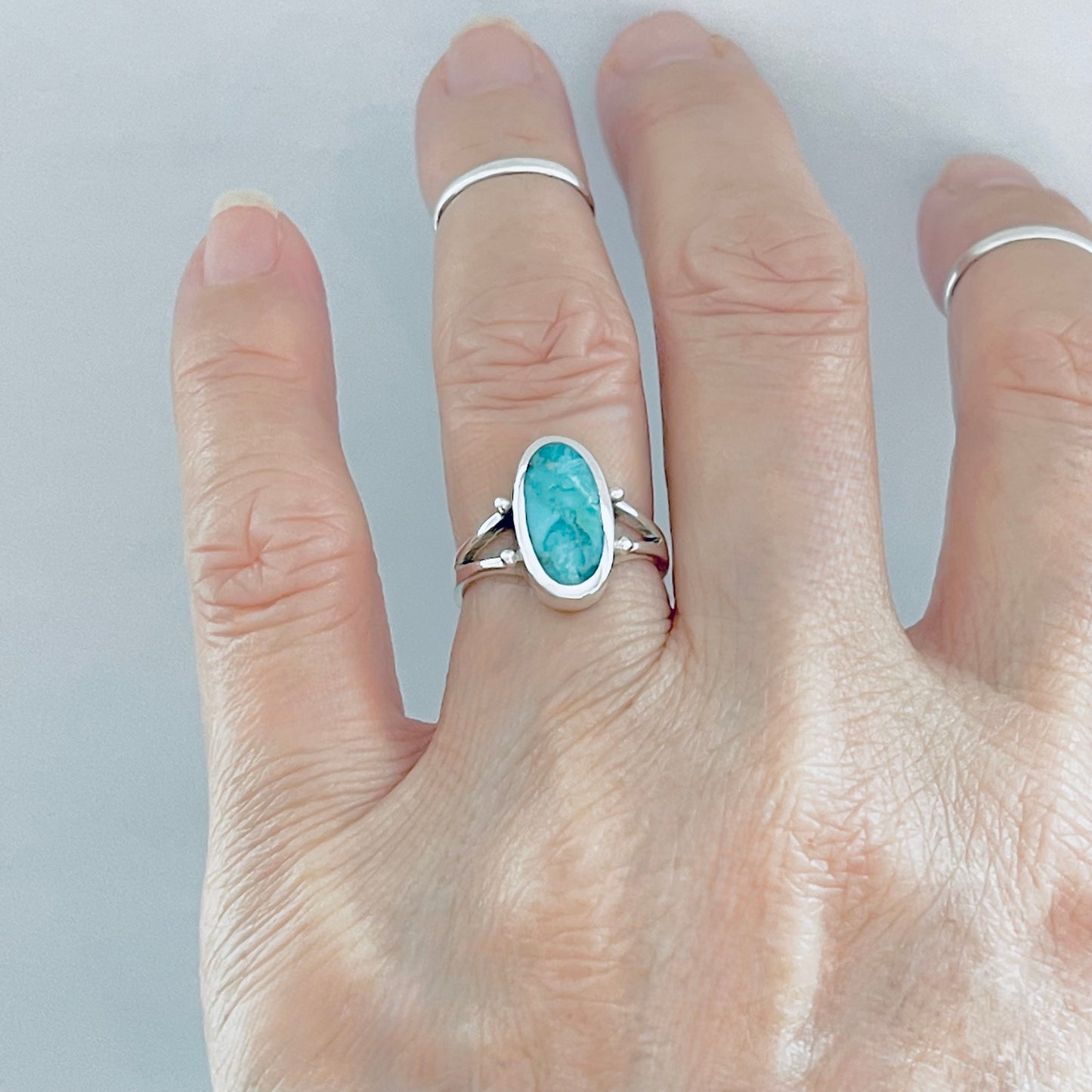 Sterling Silver Oval Genuine Turquoise Ring – Boho Statement Jewelry
