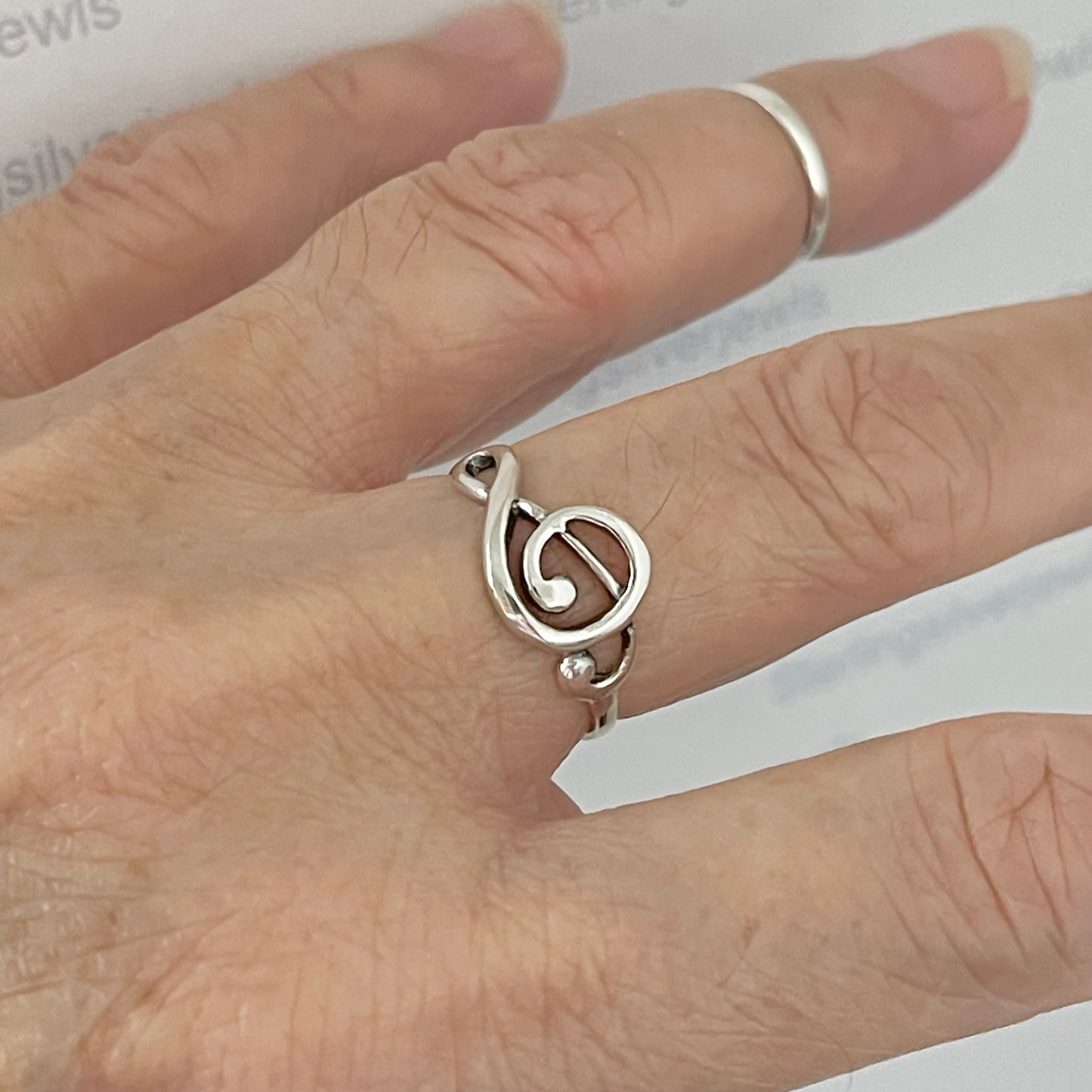 Sterling Silver Sideway Clef Note Ring, Singer Ring, Notes Silver Rings, Musician Ring